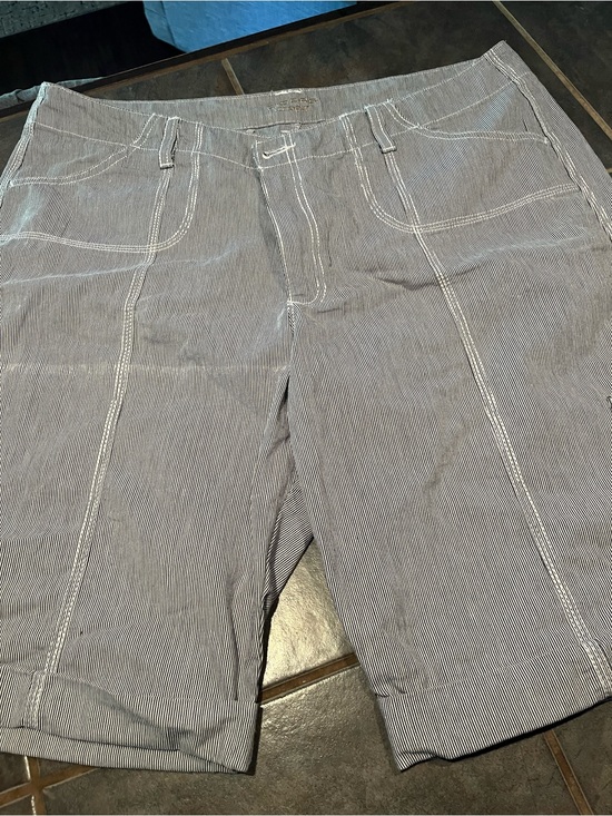 Riders by Lee Pants - Pinstripe Navy/white denim like cotton Shorts with Contrast Stitching- longer